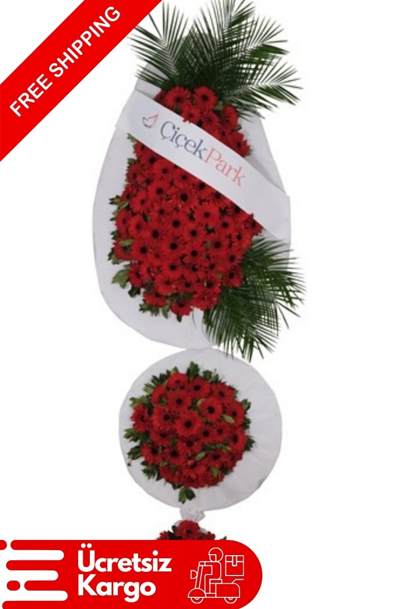 Çift Katlı Kırmızı Gerbera Çiçekli Çelenk
