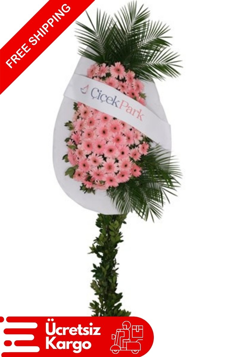 Tek Katlı Pembe Gerbera Çiçekli Çelenk